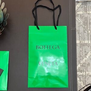 Bottega Veneta Bright Green Logo Tote with Black Ribbon Handles